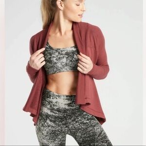 Athleta Nirvana Wear Two Ways Wrap Sweater Maple Red Pink XS